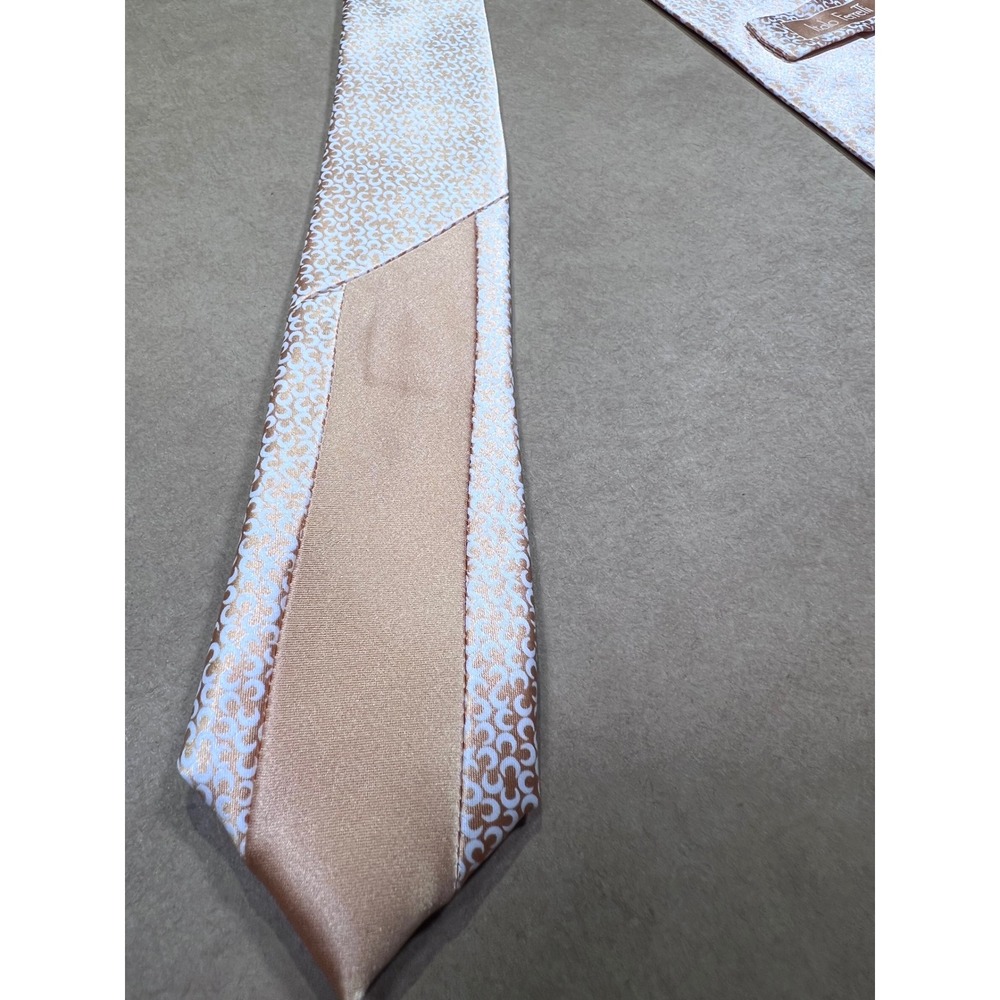 Italo Ferrelli Men Silk Necktie Rose Gold Champagne Geometric Handmade Italy NWT